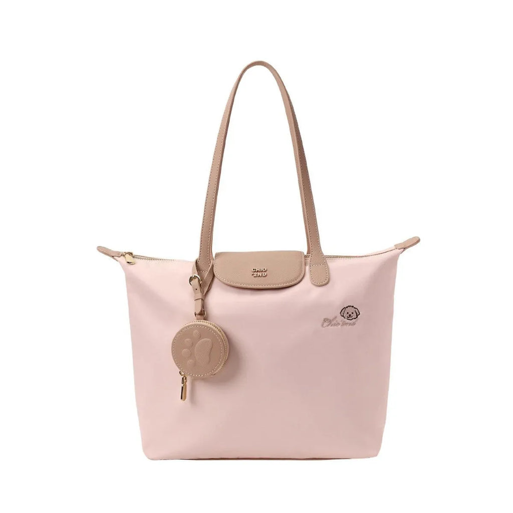 Oxford cloth tote bag in pink with sandwich pocket design and shoulder strap