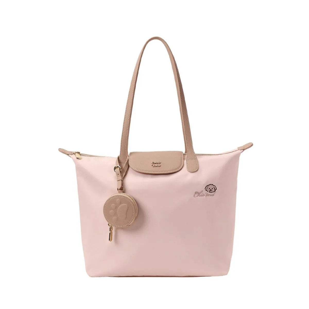 Oxford cloth tote bag in pink with sandwich pocket design and shoulder strap