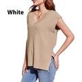 V-neck sleeveless loose pullover vest in striped viscose fabric