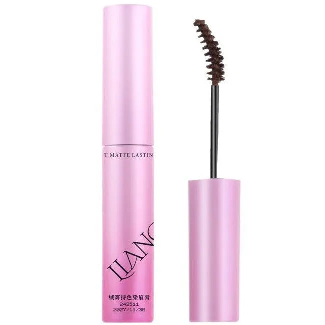 Velvet Fog eyebrow cream jar showing 4.5g net content with four shade options for natural brow definition