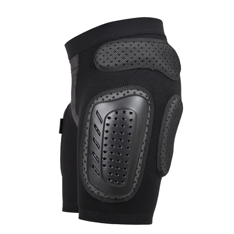 Black cycling hip pad protective pants with integrated protection for multi-sport use