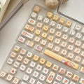 140 PBT plastic keycaps with Rabbit Bear Restaurant designs and EOA height profile for mechanical keyboards