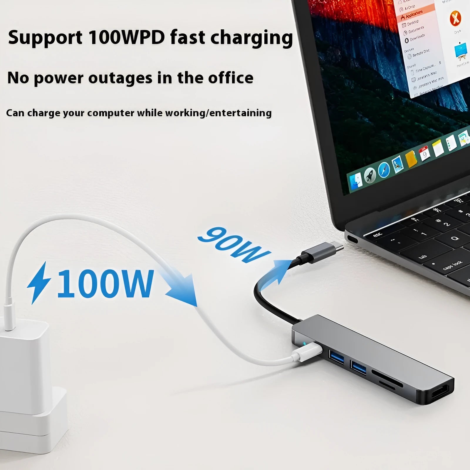 Portable 6-in-1 expansion dock with Type-C connector and compact 13.5cm cable length