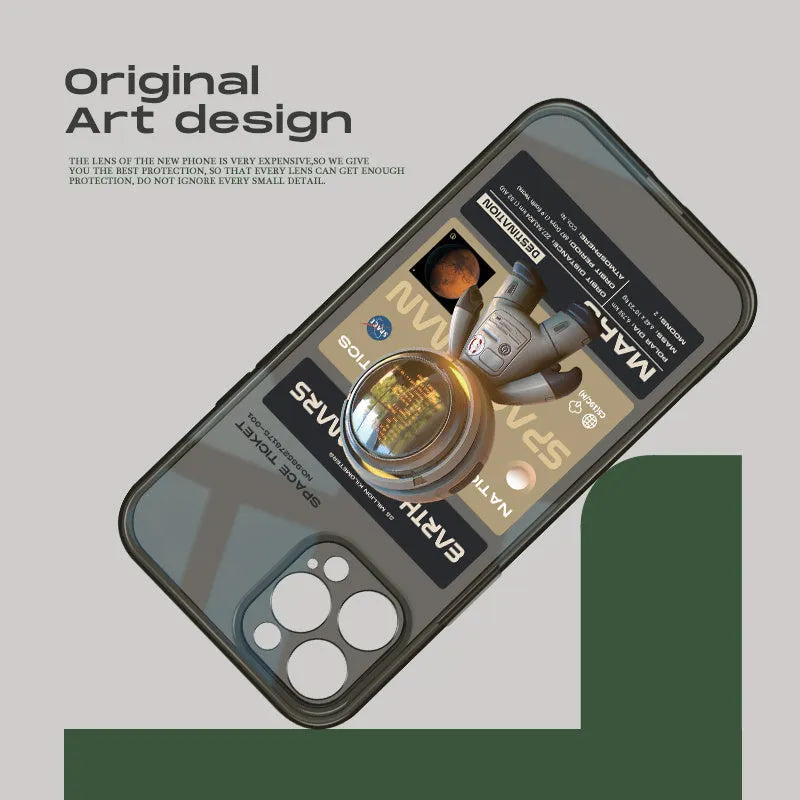 I Niche Trendy Brand black soft TPU anti-drop phone case for Apple iPhone full range with Mars Ticket graphic