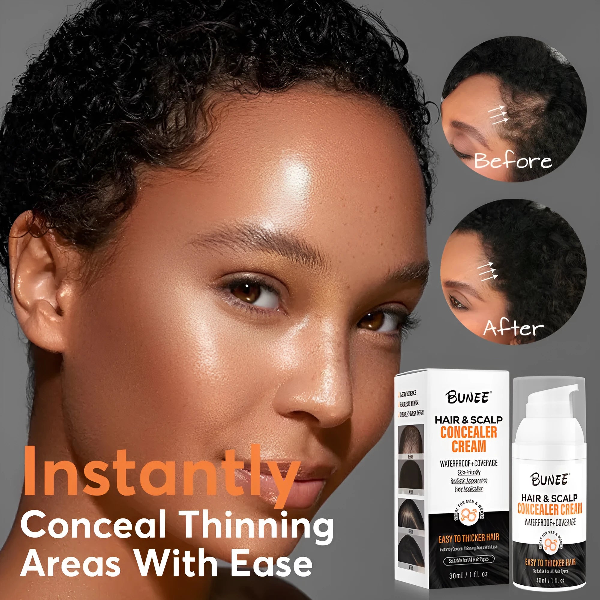 30ml bottle of scalp concealer pomade with applicator for covering thinning hair.