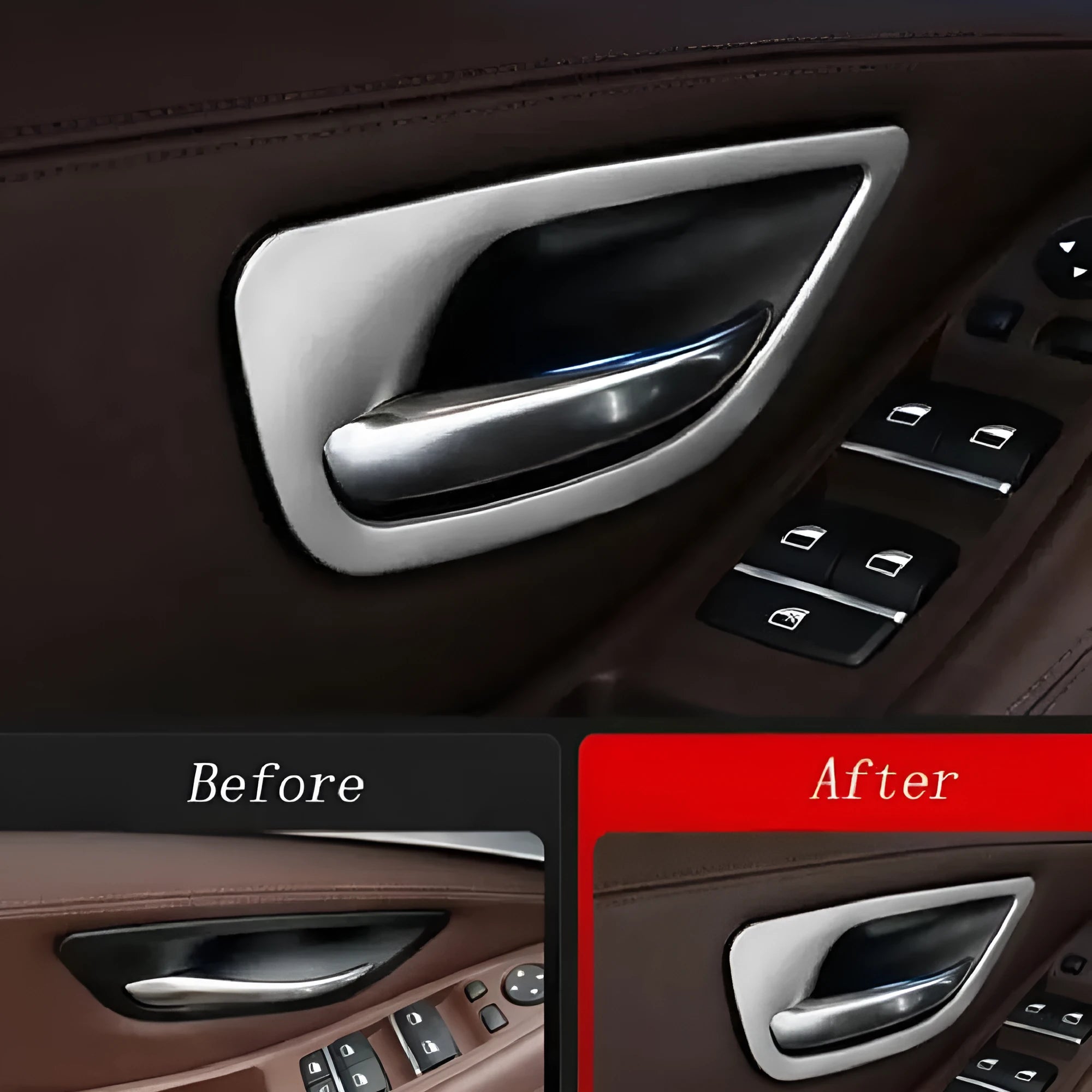 Black ABS and stainless steel interior handle decorative strips for BMW 5 Series F10/F1 models