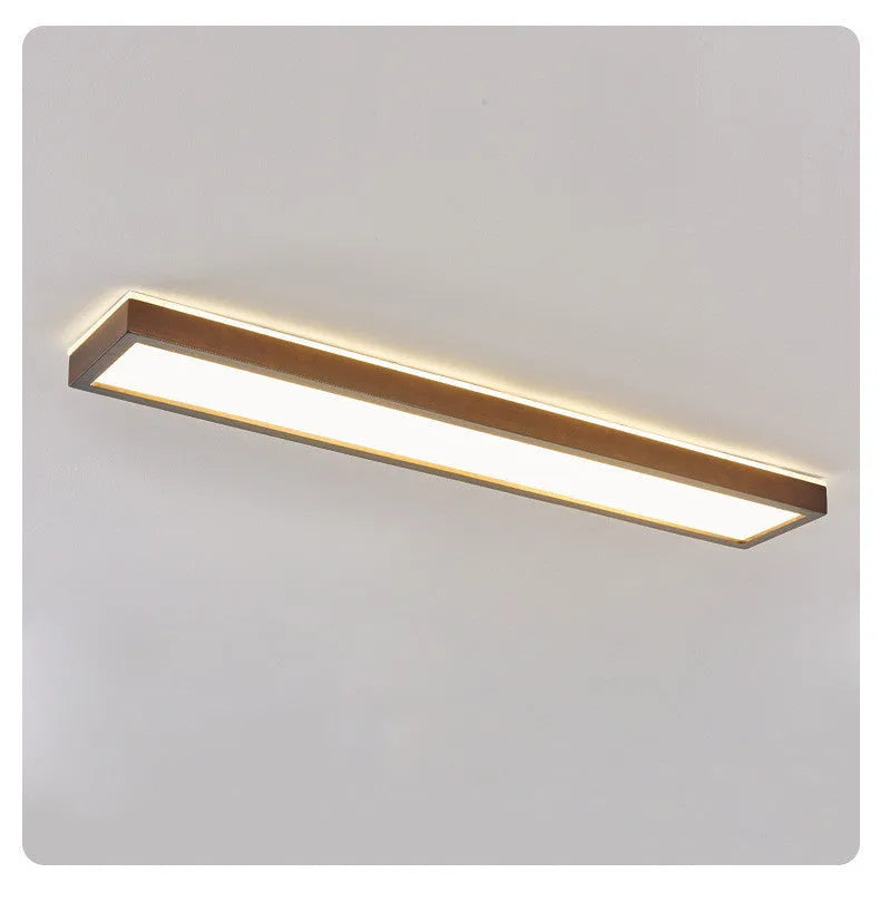 Solid wood balcony long ceiling lamp in New Chinese style, walnut colour, 120cm length with white light