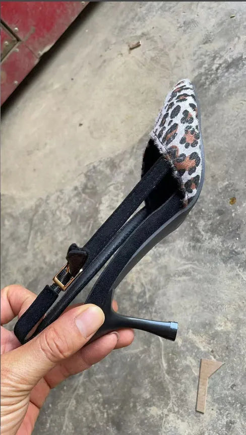 Women's leopard print pointed toe sandals in suede material available sizes 34 to 43