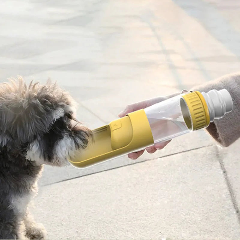 Dark blue portable dog water bottle with integrated drinking bowl and leak-proof cap