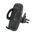 Black plastic car air vent mobile phone holder mounted on vehicle dashboard
