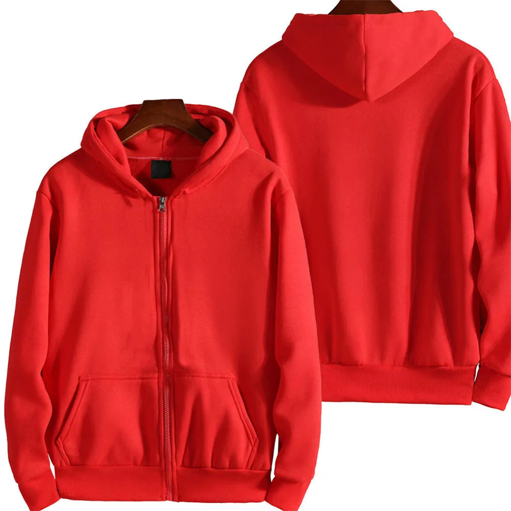 Men's solid colour loose sports zipper jacket in polyester fibre with spandex blend
