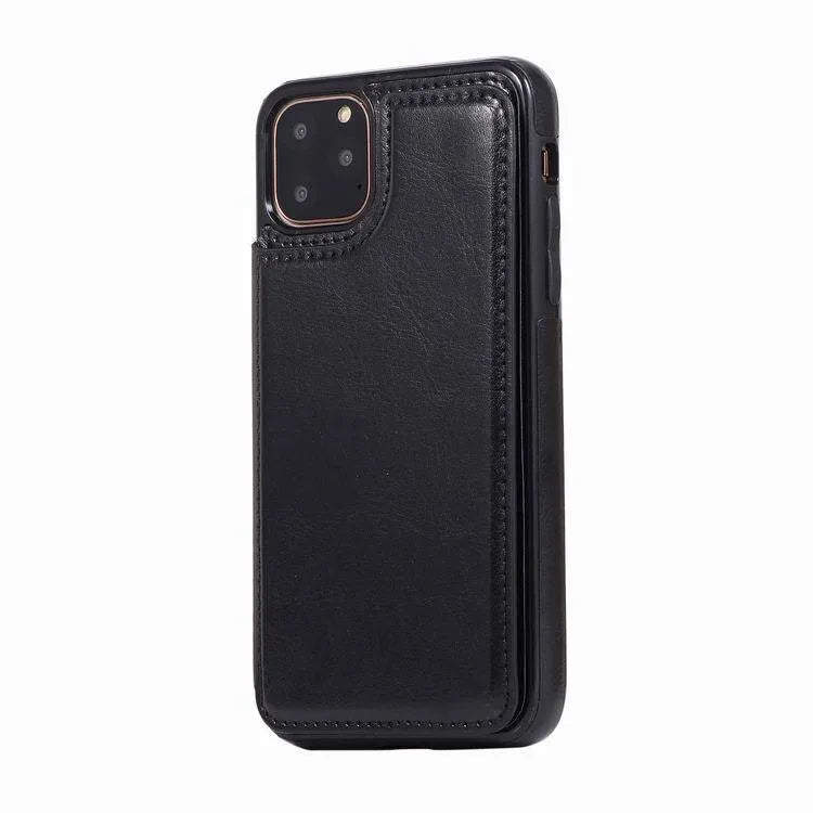 Crazy horse pattern PU TPU phone case with double buckle bracket holster for iPhone 13 Pro Max in brown colour