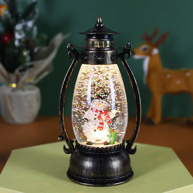 Crystal ball light-emitting portable oil lamp Christmas decoration with snowman or elderly ornament theme