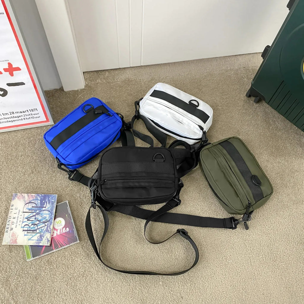 Men's nylon messenger crossbody bag street style with sewing thread detailing