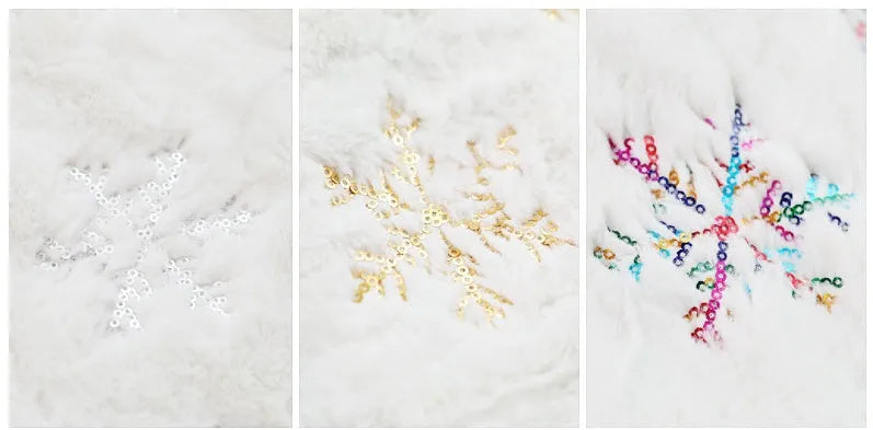 Christmas sequin embroidered tree skirt in imitation rabbit fur polyester, 90cm round, silver colour option