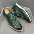 Men's low-tube casual shoes with an embossed pattern on the upper and front tie lacing.