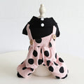 Dog couple clothing outfits in skirt and four-legged styles showing size options from XS to XL