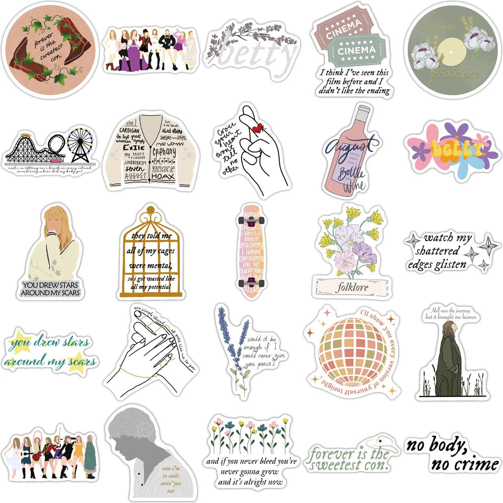 Pack of 50 colourful graffiti cartoon design adhesive stickers for luggage and notebooks.
