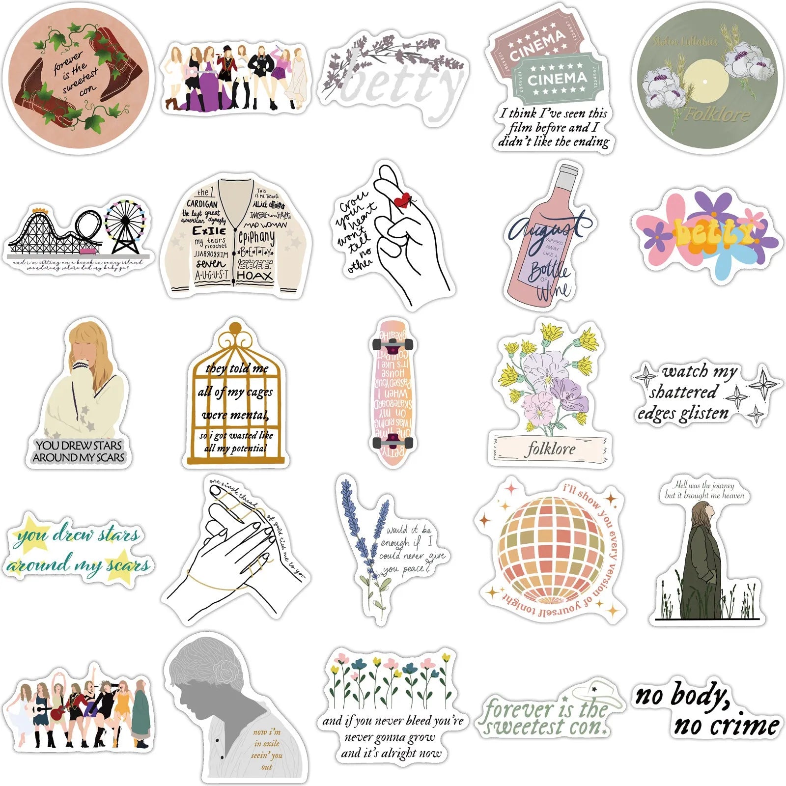 Pack of 50 colourful graffiti cartoon design adhesive stickers for luggage and notebooks.