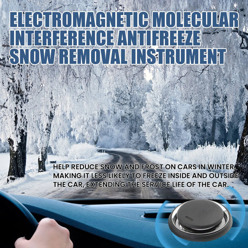 Black portable car deicing instrument 7.4 cm by 7.4 cm on a flat surface