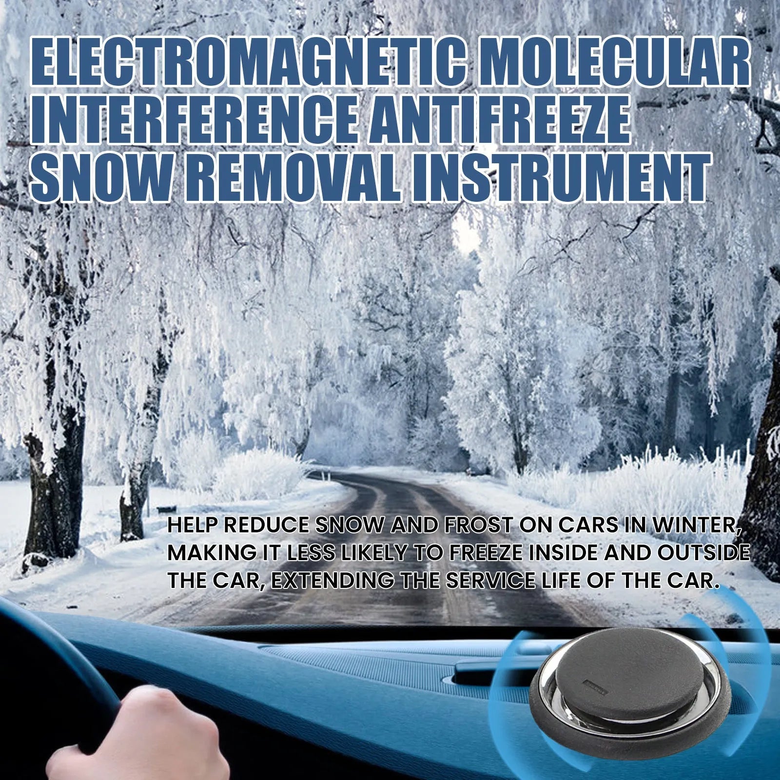Black portable car deicing instrument 7.4 cm by 7.4 cm on a flat surface