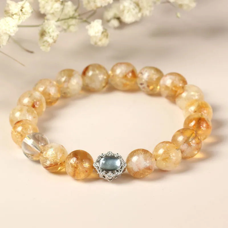 Citrine crystal geometric bracelet with 10mm beads in unisex design