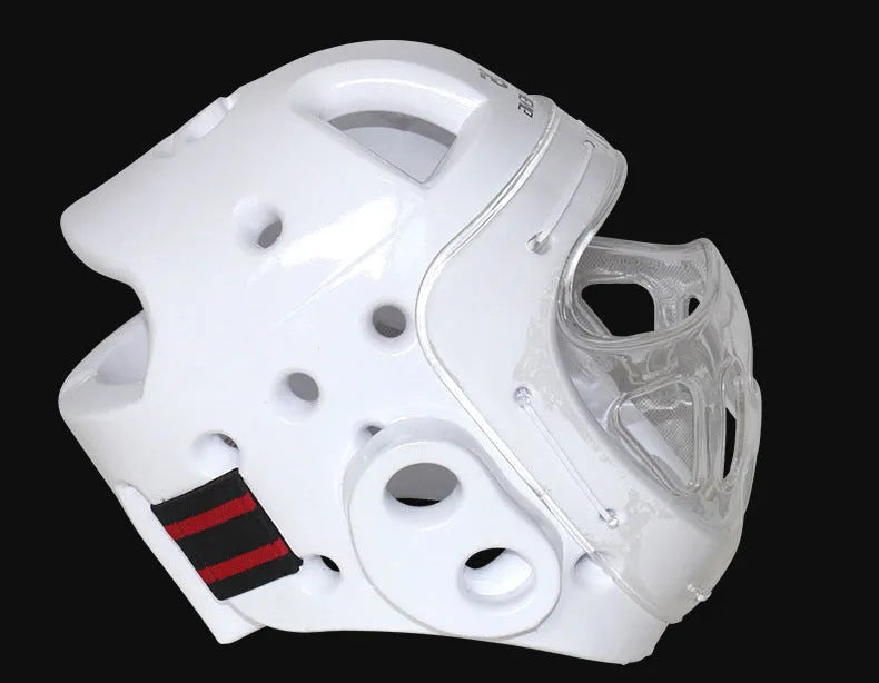 Karate helmet protective equipment for boxing sports in white, blue or red colours