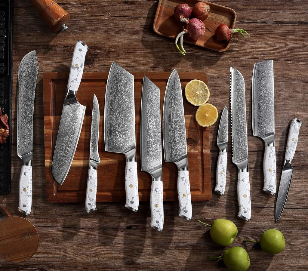 Damascus pattern VG10 steel combined chef's knife with 21cm blade for multiple kitchen cutting functions