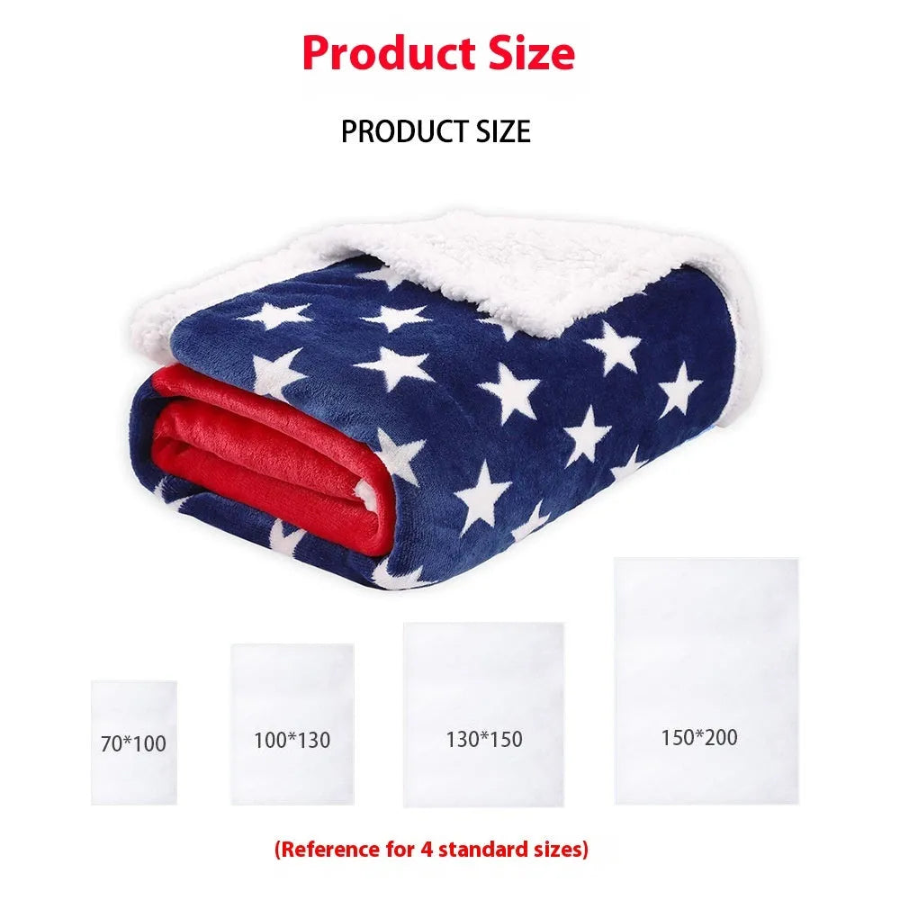 Striped polyester blanket showing pattern detail with vacuum shrink packaging