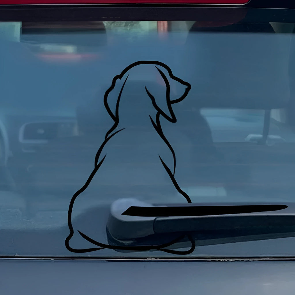 Cartoon dog wiper car sticker on rear glass, black colour, body 21x33cm and tail 4x35cm