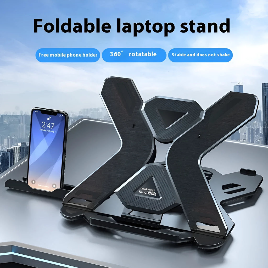 ABS plastic laptop bracket lifting radiator in classic black with phone holder on desk