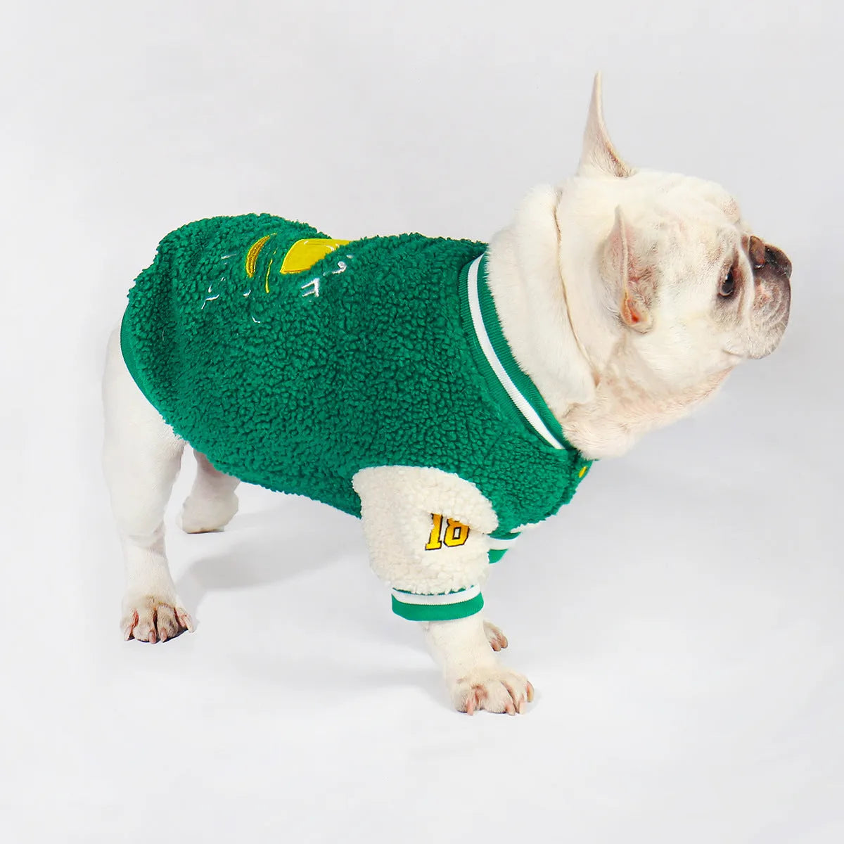 Green fleece-lined thick dog coat for winter, available in sizes L to 4XL