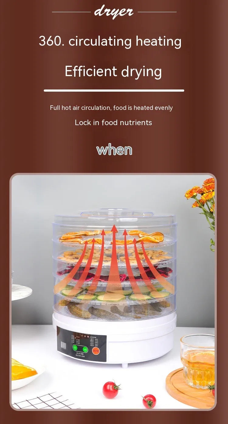 Five-layer household food dehydrator with UK plug for drying fruits and vegetables