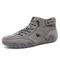 Men's high-top octopus design shoes in khaki, flat rubber sole, microfiber upper.