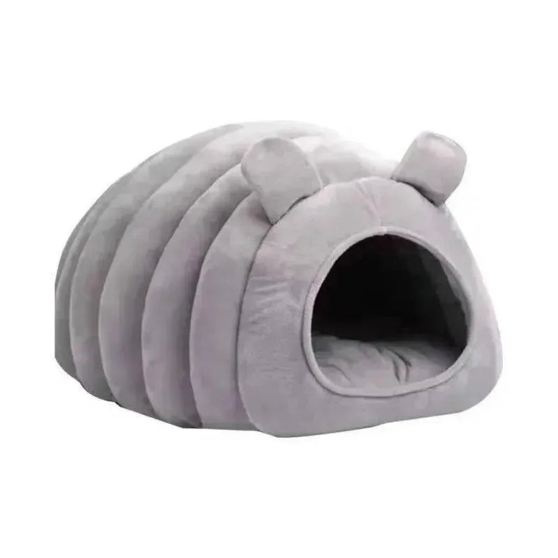Plush cat bed house in brown with removable cushion, 38x42x33cm, for small pets