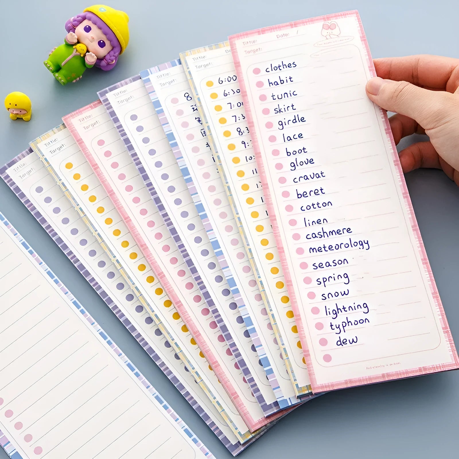 Ins Wind long note pad with purple bear cover, 91x256mm, 50 sheets, double tape paper