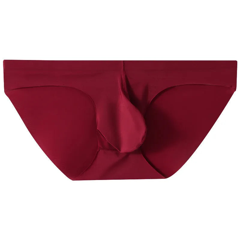 Men's seamless ice silk briefs with supportive pouch design in multiple colour options