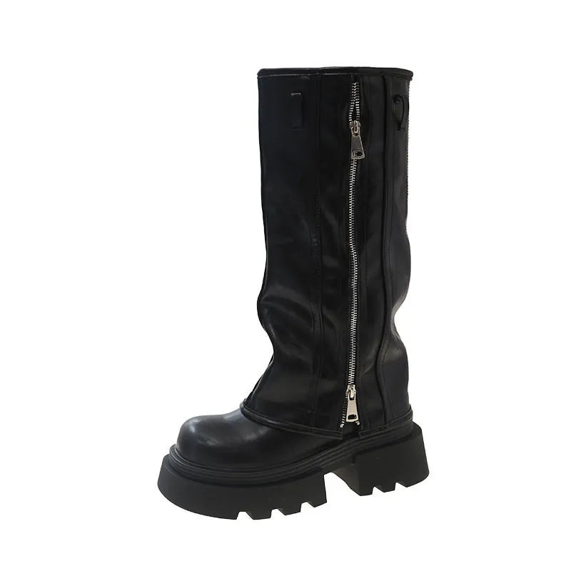 Women's platform muffin pants Martin boots with square heel in black, brown, and wine red options