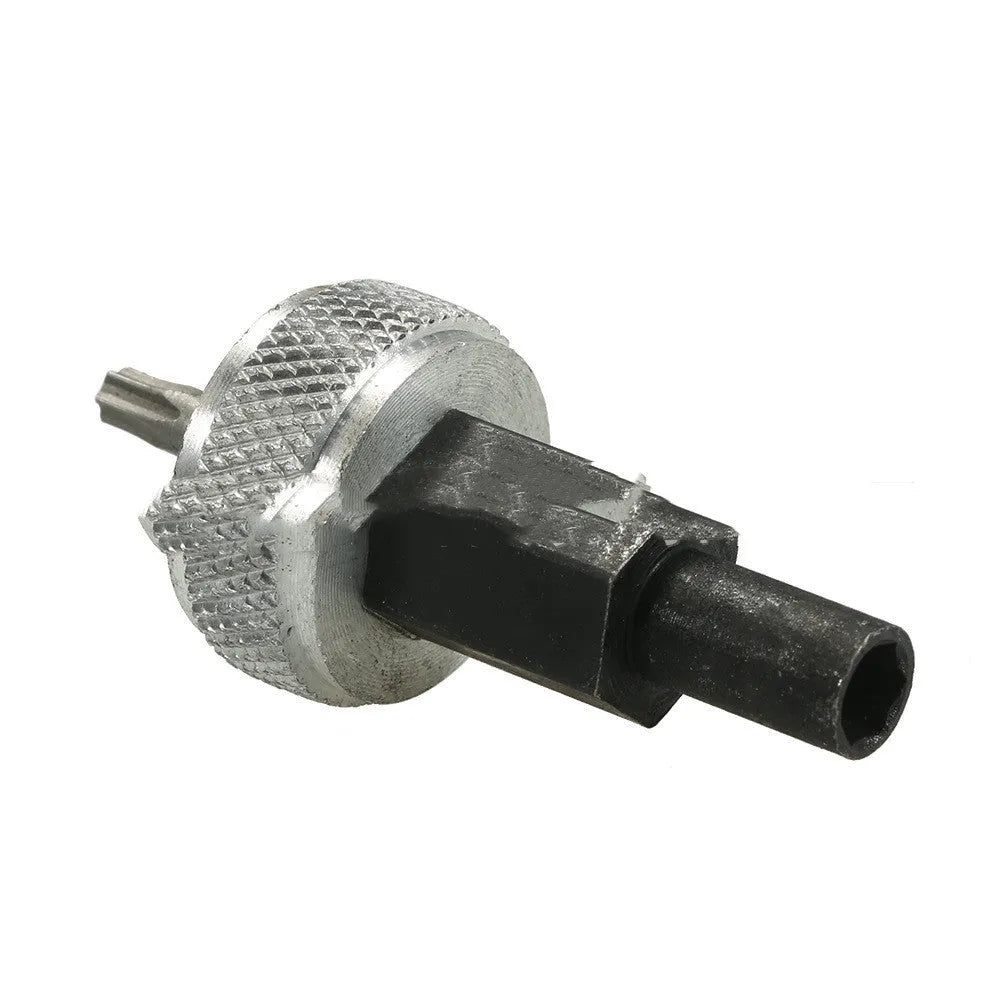 Ignition module wrench made of carbon steel with aluminium knobs, showing size scale.