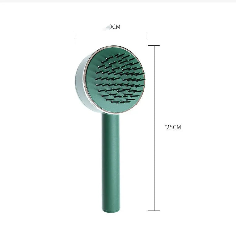 Plastic air cushion hairbrush with long handle in green, white, and pink, 10-15cm
