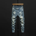 Man wearing dark blue skinny fit stretch denim jeans for casual wear
