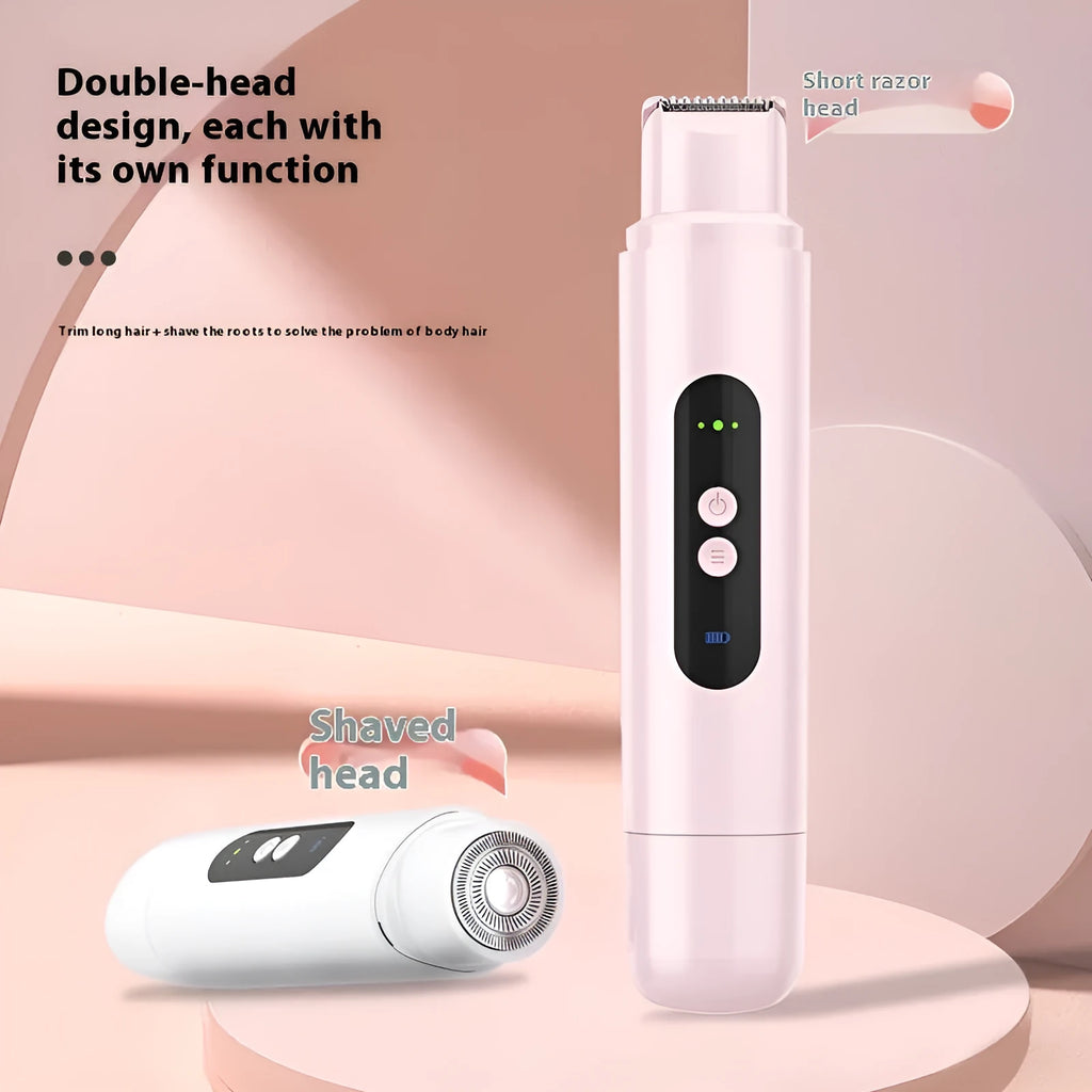 Portable electric depilator for armpit hair trimming with floating blade, USB powered, in pink and white
