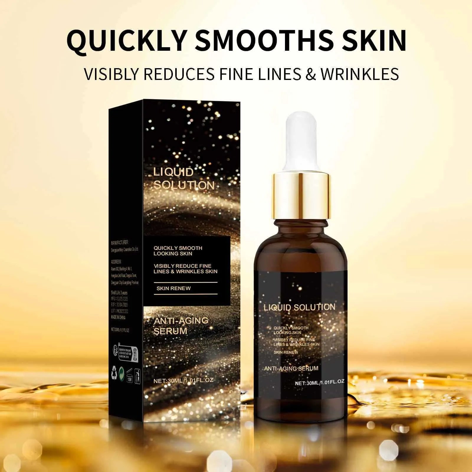 30ml facial moisturising liquid bottle with glycerin and hyaluronic acid, 9cm height
