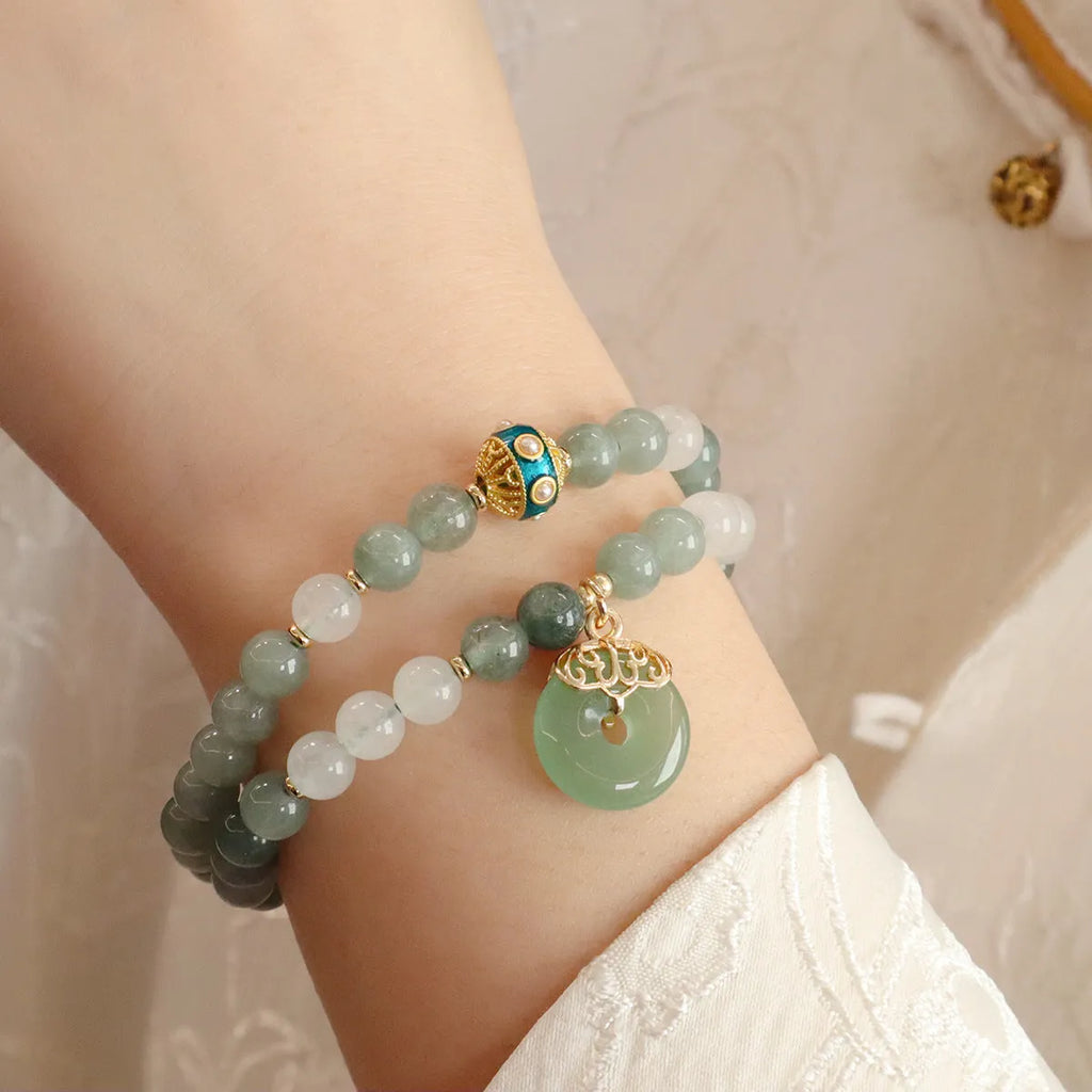 Women's safety buckle pendant crystal bracelet with Myanmar jade in New Chinese geometric style