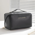 Vertical pattern pillow makeup bag cubic shape 22.5cm PU material travel organiser