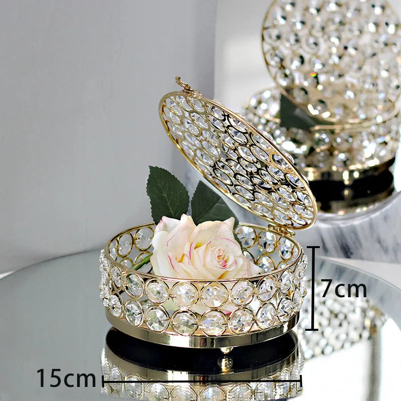 European-style jewellery box with crystal glass panels and French gold iron frame for visible storage