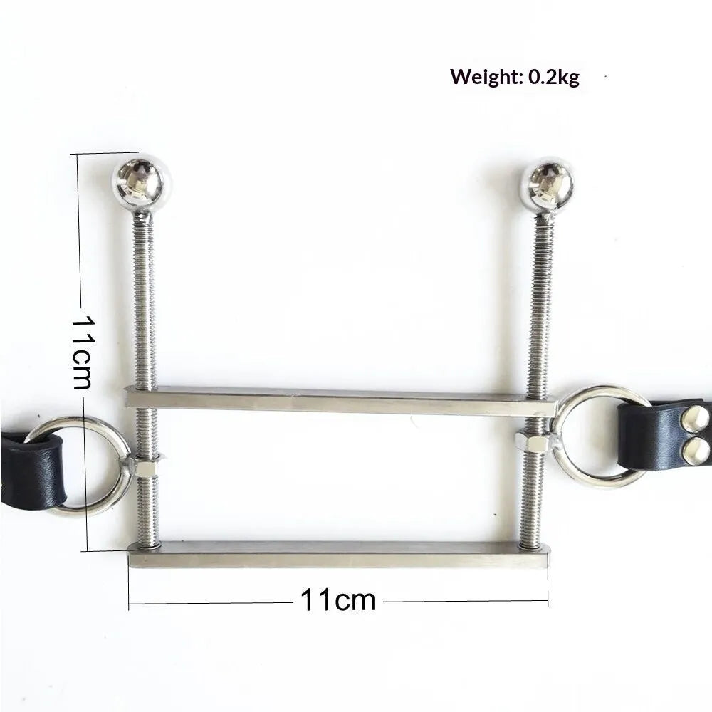 Stainless steel BDSM gag in black with metal ring and buckle straps