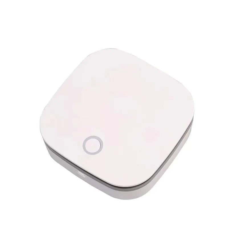 White portable USB air purifier for car with negative ion disinfection.