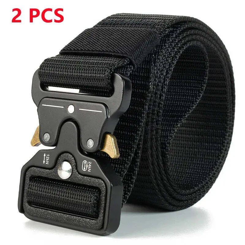 Men's thick canvas tactical belt with alloy quick-release buckle in five colour options