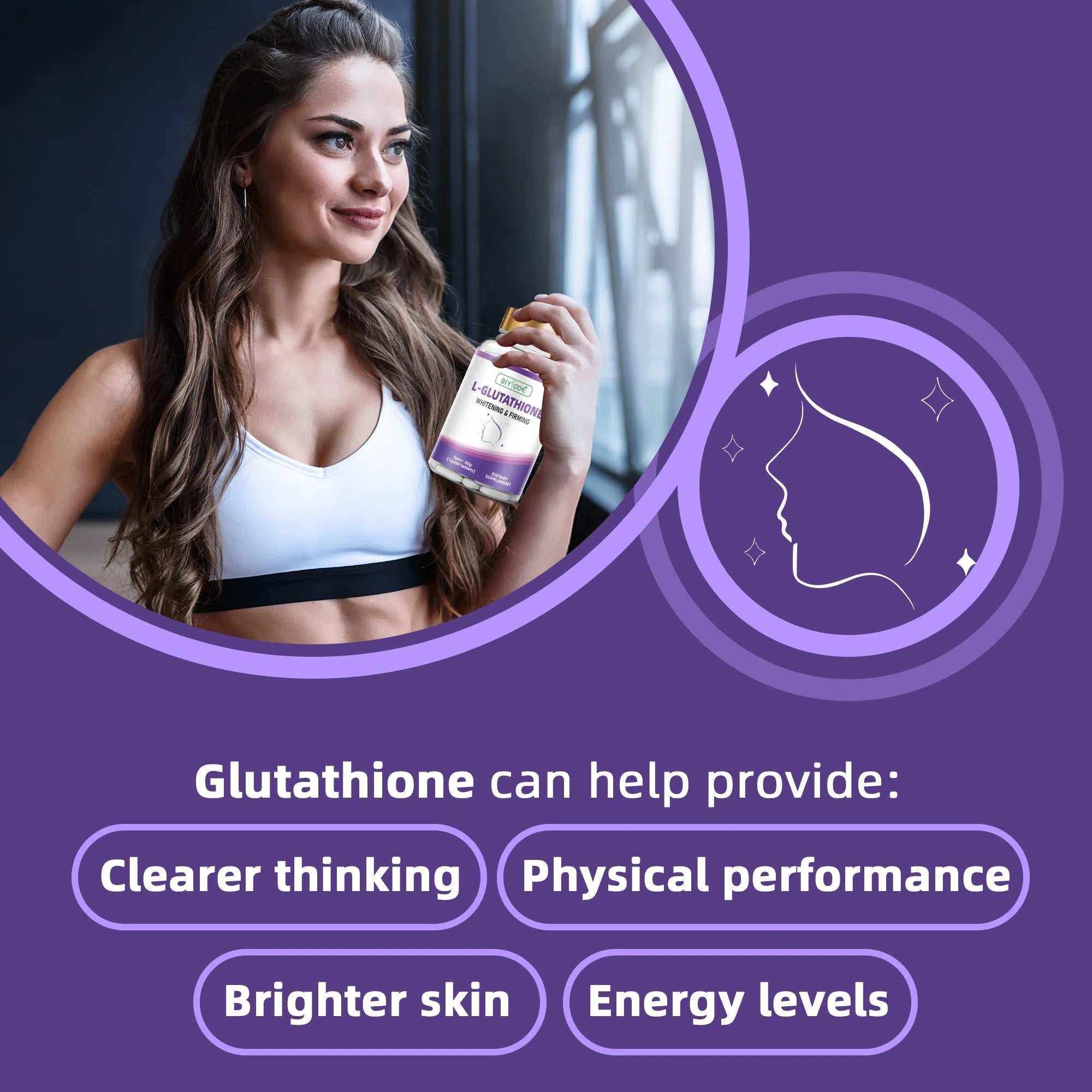 Bottle of Biyode L-Glutathione Tablets 60 tablets for skin whitening and firming original flavour